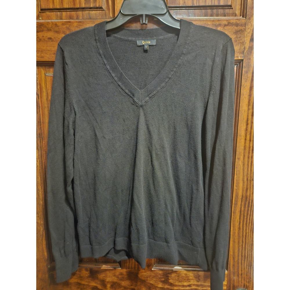 Quince Womens Black V-Neck Long Sleeve Knit Blouse Shirt Size Large